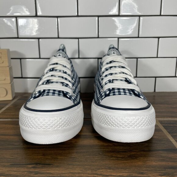 Converse CTAS Lift OX Womens Sz 8 Shoes Obsidian White Gingham Platform Sneaker - Picture 3 of 13